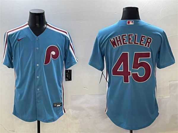 Men%27s Philadelphia Phillies #45 Zack Wheeler Blue Cool Base Stitched Jersey->pittsburgh pirates->MLB Jersey